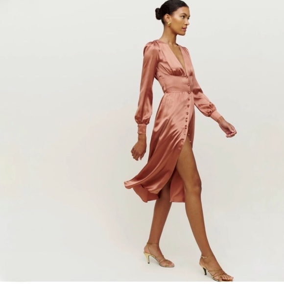Reformation Nicola silk dress in Praline NWT - Picture 2 of 12
